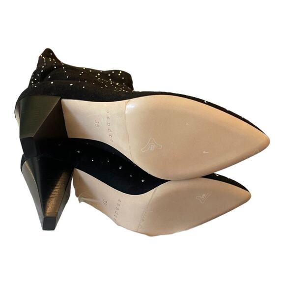 Sandro Mid-Heel Calfskin Rhinestones Leather Pointed Toe Black Size 39 / US 9 - Picture 4 of 12